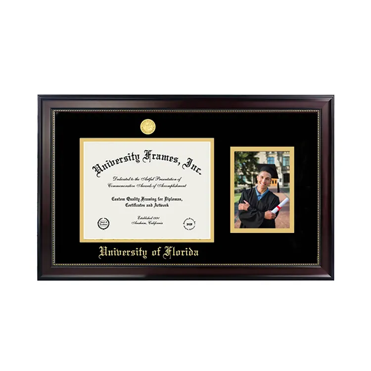Brown Graduierungszertifikat-Rahmen PS Grad-Rahmen für Diplom und Graduierungsfoto mit Universitätsmedalensiegel