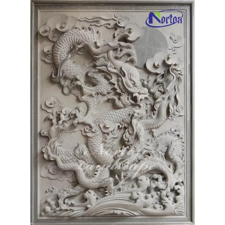Patung Ukiran Batu Dekorasi Dalam Ruangan, Hiasan Dinding Marmer Putih Patung Naga Cina