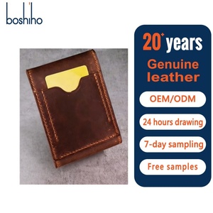 กระเป๋าสตางค์หนังแท้ Boshiho Crazy Horse แบบบาง ป้องกัน RFID สำหรับผู้ชาย ดีไซน์วินเทจ ปิดด้วยซิป พร้อมช่องใส่บัตรอเนกประสงค์ - Product Image 1