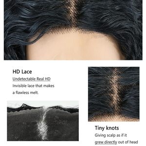 Peluca de Cabello Humano con 300% de Densidad y Puntas en Espiral, Peluca Bob con Frente de Encaje 13x4 Pre-Desplumada, Peluca Brasileña con Frente de Encaje y Nudos Pequeños - Product Image 3