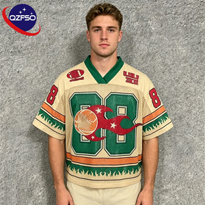 QZFSO Custom Hip Hop Vintage Sublimation Soccer T Shirt American Football Uniform <b>Top</b> Rhinestone Mesh Fabric Rugby Sport Jersey - Product Image 1