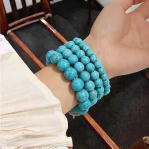 Handmade Unisex Stretchy <b>Beads</b> Boho Jewelry Blue Synthetic Turquoise Stone Beaded <b>Bracelet</b> <b>for</b> Anniversary - Product Image 3