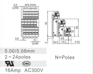 Derks YB522-500/508-3 ขั้วต่อ pcb บล็อก PCB ขั้วต่อสกรูบล็อก pcb mount ขั้วต่อบล็อกลวด-to-board