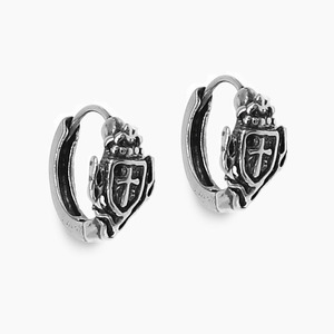 yunnique Huggie Earrings Shield Shape Stainless Steel <b>Punk</b> Style Men Women Jewelry - Product Image 1