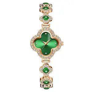 Wholesale Fashion Elegant Ladies Watch Quartz Green Diamond Flower Women Wrist Watch Reloj De Mujer
