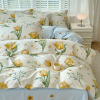 Ensemble de literie imprimé floral 3 pièces, épais, 13376, pur coton, teinture réactive, doux, respirant, ensemble de couvre-lit pour chambre à coucher