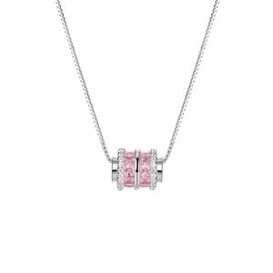 สร้อยคอจี้เงินแท้ S925 ดีไซน์ทรงกระบอกประดับเพชรชมพู ดีไซน์หรูหรา สวยงาม สำหรับผู้หญิง - Product Image 5