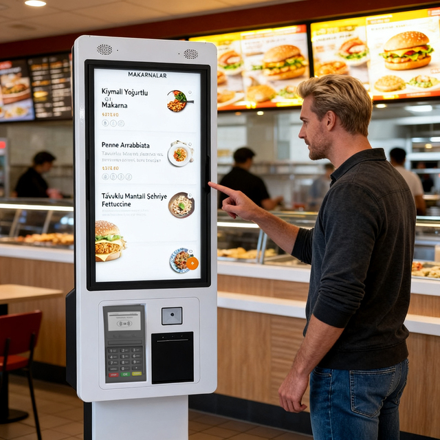 Payment Kiosk Touch Screen 27 Inch Wall-mounted POS Machine Self Ordering Terminal Intel I5 8GB RAM 256GB SSD Self Service Menu