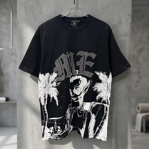 Camiseta de Algodón de Lujo con Logo Negro, Transpirable, Ecológica, de Corte Regular y Peso Pesado, Estilo Hip Hop Emocional, para Fabricantes Mayoristas - Product Image 3