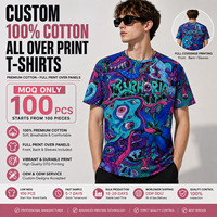 Camiseta Personalizada 100% Algodón con Estampado Gráfico DTG en Toda la Superficie, Estampado Frontal y Trasero, Estilo Psicodélico, Streetwear
