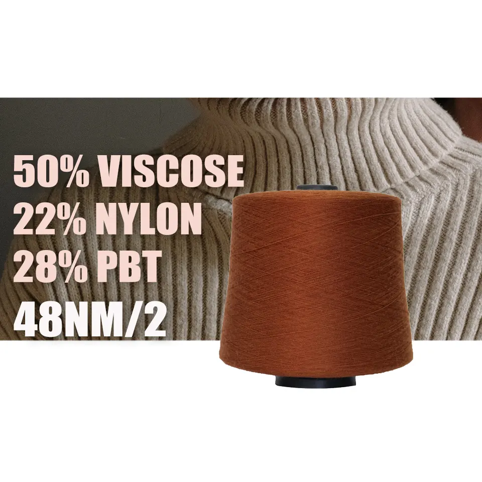 Best Selling Antipilling 48NM/2 28S/2 Viscose/Nylon/PBT Viscose Blended Core Spun Yarn For 12GG Knitting Scarf Beanie