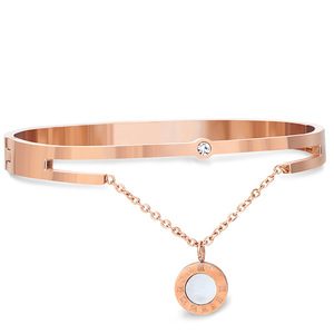 Bracelet réglable en acier inoxydable incrusté de chiffres romains, or rose, bijoux unisexes, cadeau - Product Image 1