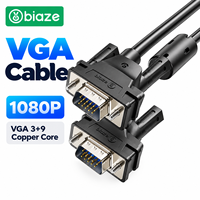 Kabel VGA Biaze Male to Male 1080P 60Hz 3+9 Inti Tembaga PVC Braid dengan Cincin Magnetik untuk Monitor PC Proyektor