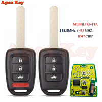 Llave de coche con control remoto de 3 botones, 434Mhz, chip ID47, sin llave, para Honda CRV 2013-2015, Accord Civic 2013-2017 MLBHLIK6-IL