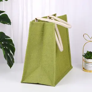 Vente en gros de sac fourre-tout en lin imprimé avec logo personnalisé grand sac de plage pliable et réutilisable en jute personnalisé