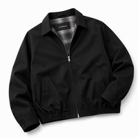 Veste en coton à carreaux noirs pour homme, fermeture éclair, style streetwear