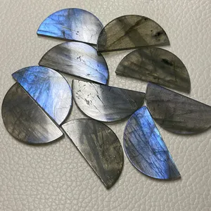 Natural Blue Labradorite Double Flat Half Round Shape 30x15x2mm Disc Moon Shape Gemstones for Jewelry Making