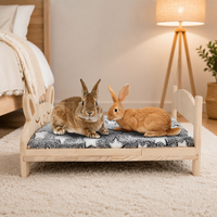 Grand lit pour lapin en bois naturel avec coussin amovible et cadre pliable - Durable, facile à nettoyer, non irritant pour les lapins, les cochons d'Inde et les chatons