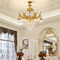 Hôtel de luxe Rococo français Villa en laiton tête de cerf lustre de plafond en cristal pour salon et salle à manger