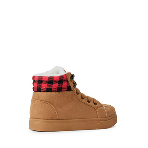 Lace Up Suede Kids Winter <b>Ankle</b> <b>Boots</b> Plaid Cuff Fuzzy Lining Non Slip Rubber Sole Daily Walking Footwear - Product Image 6