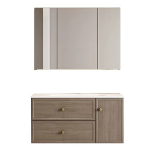 New Chinese style bathroom cabinet ceramic integrated basin walnut color smart mirror cabinet wash basin - Product Image 4