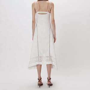 Nouveau modèle Robes d'été dos nu en lin <span class=keywords><strong>kaki</strong></span> à bretelles fines Vente en gros <span class=keywords><strong>Robe</strong></span> en lin blanc <span class=keywords><strong>Robe</strong></span> en soie pour femme - Product Image 3