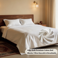 Parure de lit d'hôtel blanche 100 % coton imprimé 300 fils/cm² avec housse de couette, drap plat et 2 taies d'oreiller pour l'hôtellerie et les centres de villégiature