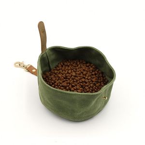 Stocked Waxed Canvas Foldable Pet Portable Water <b>Container</b> Travel Dog <b>Cat</b> Feeding Bowl With Carabiner - Product Image 4