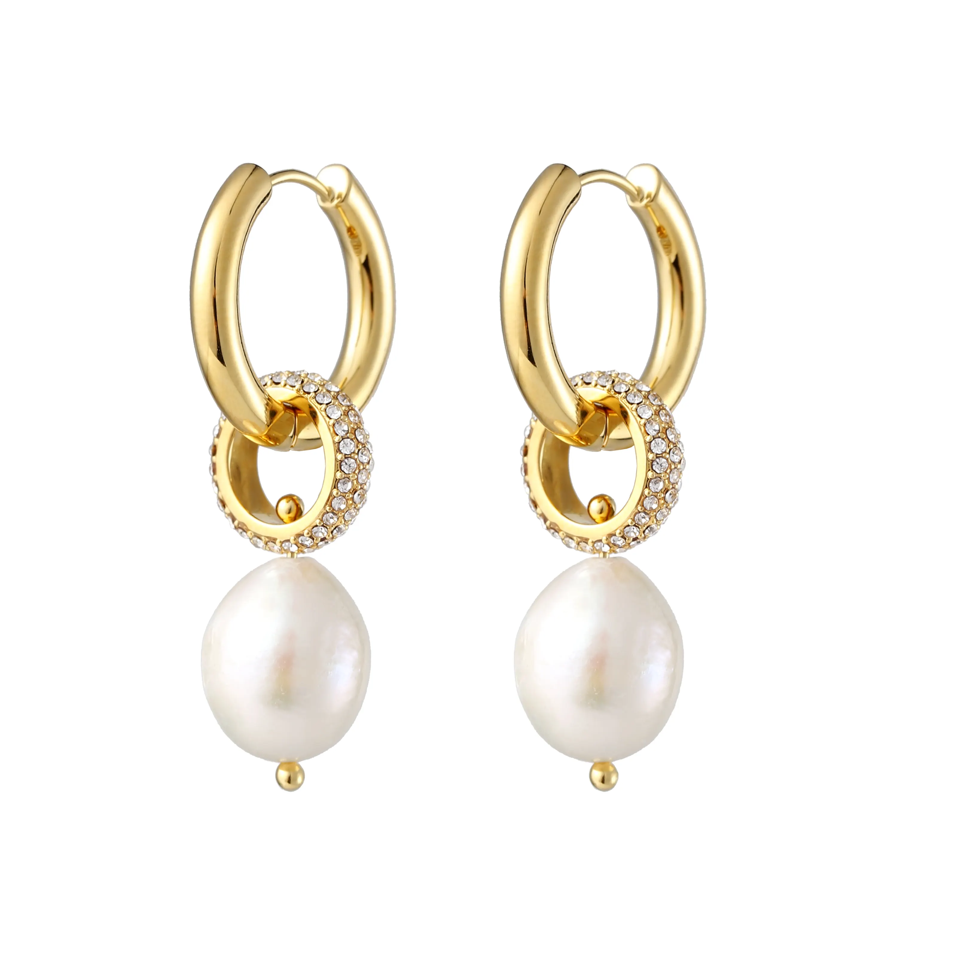 Earring For Women Wedding Gold Plated Statement Sparkle Pearl Earrings Jewelry Luxury Bridal Wedding Pearl Hoop Earring For Women