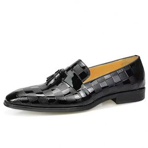 Zapatos Oxford de Lujo para Hombre, Diseño de Cuadros Negros, con Borlas, Casuales, para Negocios o Bodas, con Aumento de Altura, Estilo Slip-On - Product Image 4