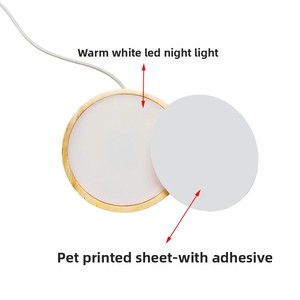 Veilleuse LED en bois alimentée par USB avec interrupteur à bouton, support de sublimation vierge en PET, impression personnalisée DIY, cadeau personnalisé, blanc chaud, 7 couleurs - Product Image 6