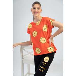 Ensemble pyjama femme Supreme Ducky, orange, manches courtes, tricoté, doux, décontracté, 2 pièces - Product Image 6