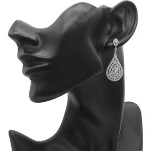 Ornaatis Teardrop <b>Dangle</b> <b>Earrings</b> Sterling Silver 1.57 Inches Princess Cut <b>Diamonds</b> Wedding Jewelry - Product Image 3