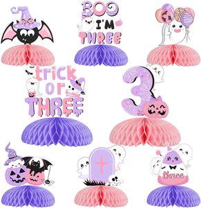 8 pièces de décorations d'Halloween pour le 3ème anniversaire, thème Trick or Treat rose et violet - Product Image 1