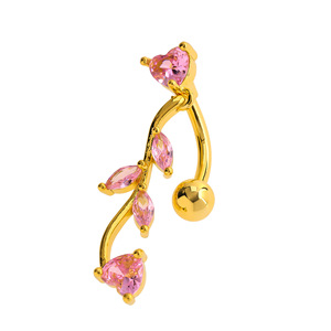 Joyería de moda para piercing de ombligo flotante, anillo de ombligo invertido chapado en oro, nueva rama de corazón de cristal rosa, hermosa y delicada barra para ombligo - Product Image 2