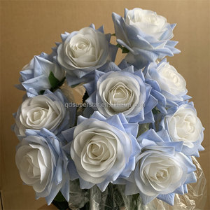 Decoración de flores de boda de alta calidad, flores artificiales de color <span class=keywords><strong>azul</strong></span> claro, <span class=keywords><strong>rosas</strong></span> de tacto Real <span class=keywords><strong>con</strong></span> un solo tallo, venta al por mayor - Product Image 1