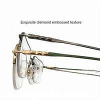 M10261 Monture de lunettes optiques unisexe haut de gamme personnalisée, semi-cerclée, avec texture métallique gaufrée de diamants exquis