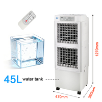 Ventilador de Refrigeración Portátil con Tanque de Agua Desmontable de 45L, Enfriador de Aire Evaporativo de Panal con Ruedas Universales