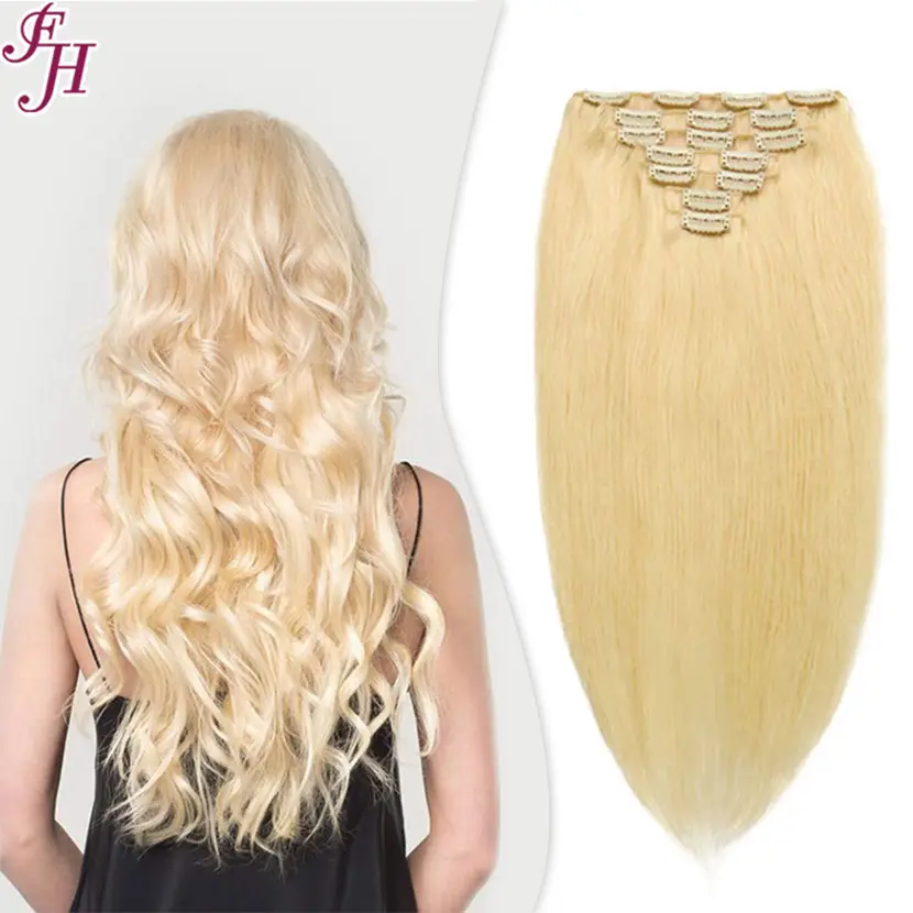 FH Wholesale Luxury Remy Clip In Hair Extensions 22" 100% Double Drawn Hair Extension Human Remy Clip In Hair Extension