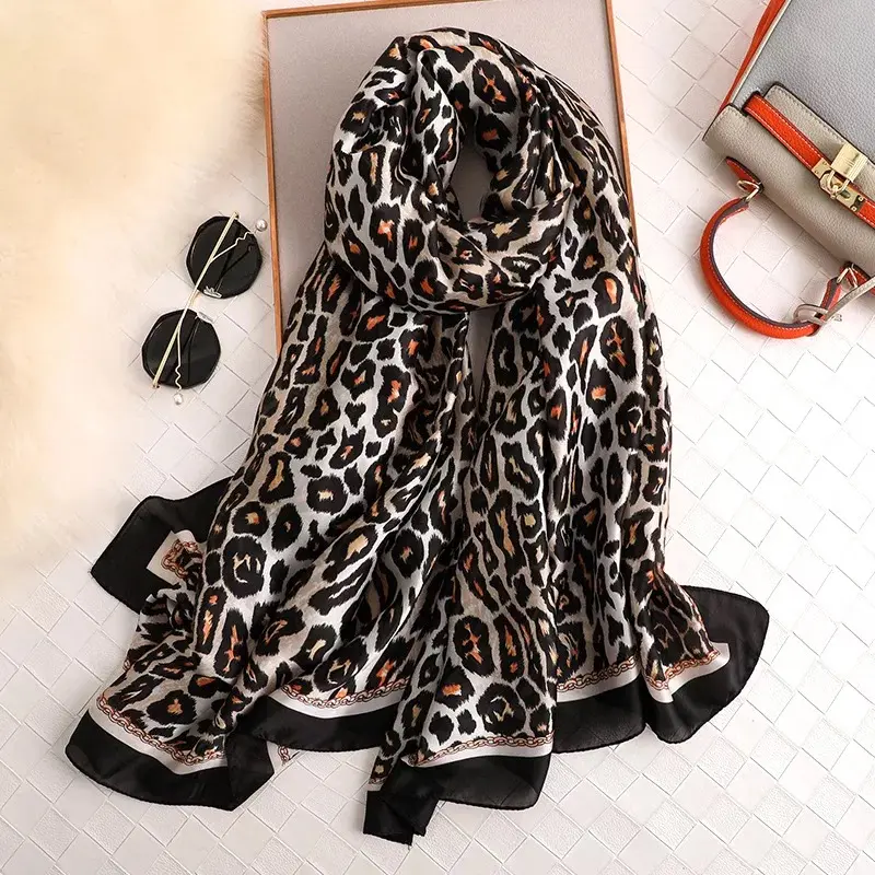 Custom Printed Leopard Silk Scarf Fashion Lady Silk Scarf With Pattern