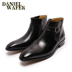 Bottes <span class=keywords><strong>de</strong></span> <span class=keywords><strong>dressage</strong></span> pour hommes en cuir <span class=keywords><strong>de</strong></span> qualité supérieure avec semelle en caoutchouc, chaussures en cuir véritable pour hommes - Product Image 2