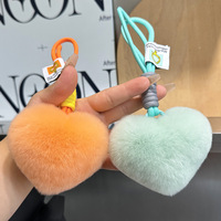 Mignon véritable fourrure lapin peluche porte-clés doux coeur pendentif bracelet avec pompon voiture porte-clés sac breloque idée cadeau créatif