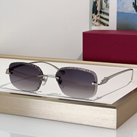 Lunettes de soleil de luxe sans monture en métal doré, avec protection UV400 bleue taillée en diamant, pour l'extérieur, la plage et les voyages
