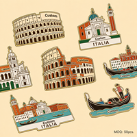Pin de solapa metálico personalizado al por mayor con diseño de Coliseo de Roma y Góndola de Venecia, insignia de paisaje cultural europeo clásico, estilo italiano