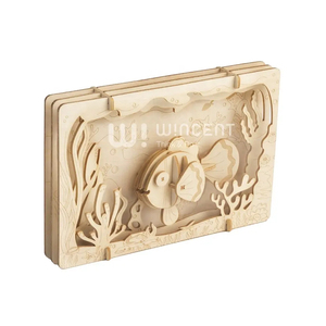 Puzzle 3D en <span class=keywords><strong>bois</strong></span> Wincent, boîte à ombre océanique découpée au laser, scène sous-marine avec poissons et coraux, kit de modélisme DIY, jouet STEM - Product Image 2