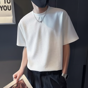 เสื้อยืดแขนสั้นสำหรับผู้ชายคอกลมวาฟเฟิลพร้อมจัดส่งในประเทศดีไซน์ตาข่าย - Product Image 1