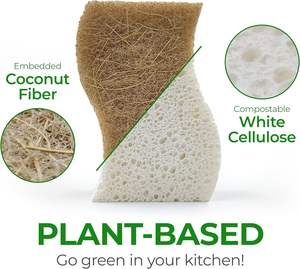 Éponge de cuisine biodégradable et écologique en cellulose naturelle compostable, avec fibres de coco et de noix, pour le nettoyage domestique et la vaisselle - Product Image 3