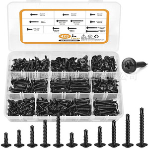 Black Stainless Steel Self Tapping <b>Screws</b> 425pcs Large <b>Flat</b> Head Imperial Size Metal Fasteners Grade 8 Set - Product Image 1