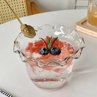 Ensemble de vaisselle en verre transparent sans plomb, motif floral, avec tasses et bols à dessert pour crème glacée, style mignon, pour fêtes, en gros