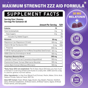 Gummies de mélatonine 30mg à marque privée OEM, Gummies pour le sommeil à force maximale avec <span class=keywords><strong>magnésium</strong></span>, <span class=keywords><strong>B6</strong></span>, GABA et mélange botanique pour le soutien du sommeil - Product Image 2